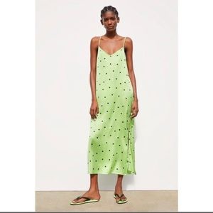 Zara Pistachio Green Satin Midi Slip Dress